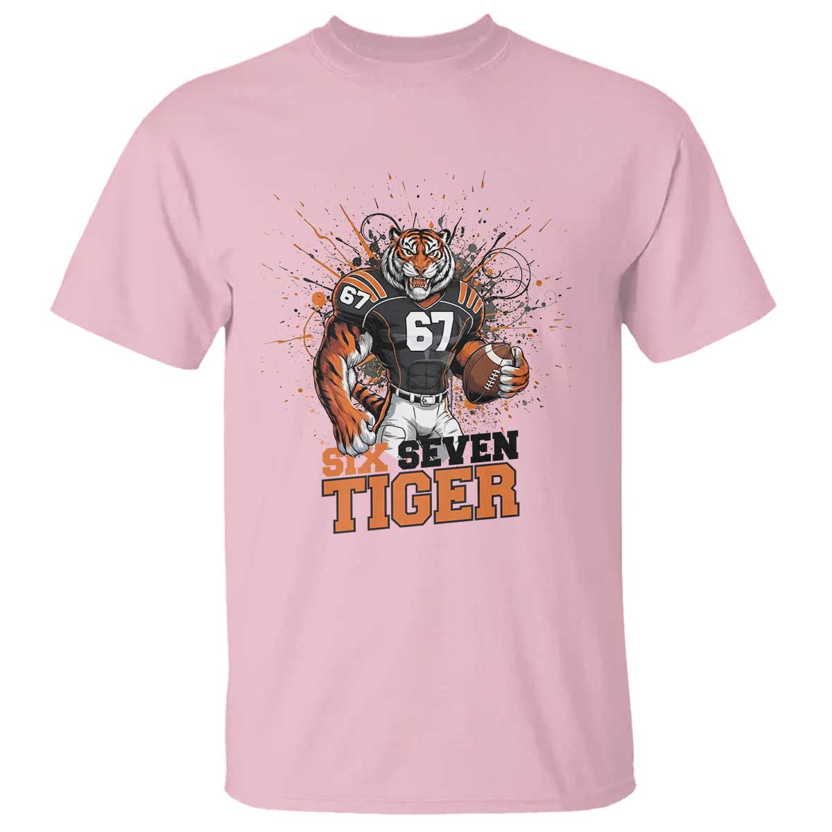 Six Seven Meme Tiger Football T Shirt Funny Gen Z Alpha Gift TS12 Light Pink Print Your Wear
