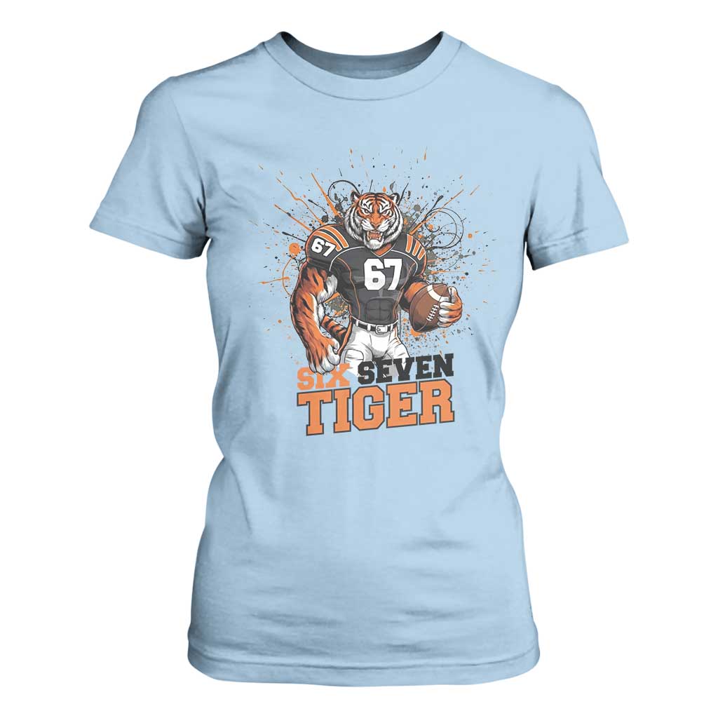 Six Seven Meme Tiger Football T Shirt For Women Funny Gen Z Alpha Gift TS12 Light Blue Print Your Wear