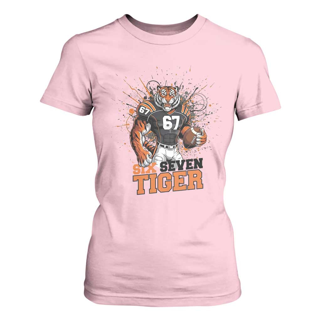 Six Seven Meme Tiger Football T Shirt For Women Funny Gen Z Alpha Gift TS12 Light Pink Print Your Wear