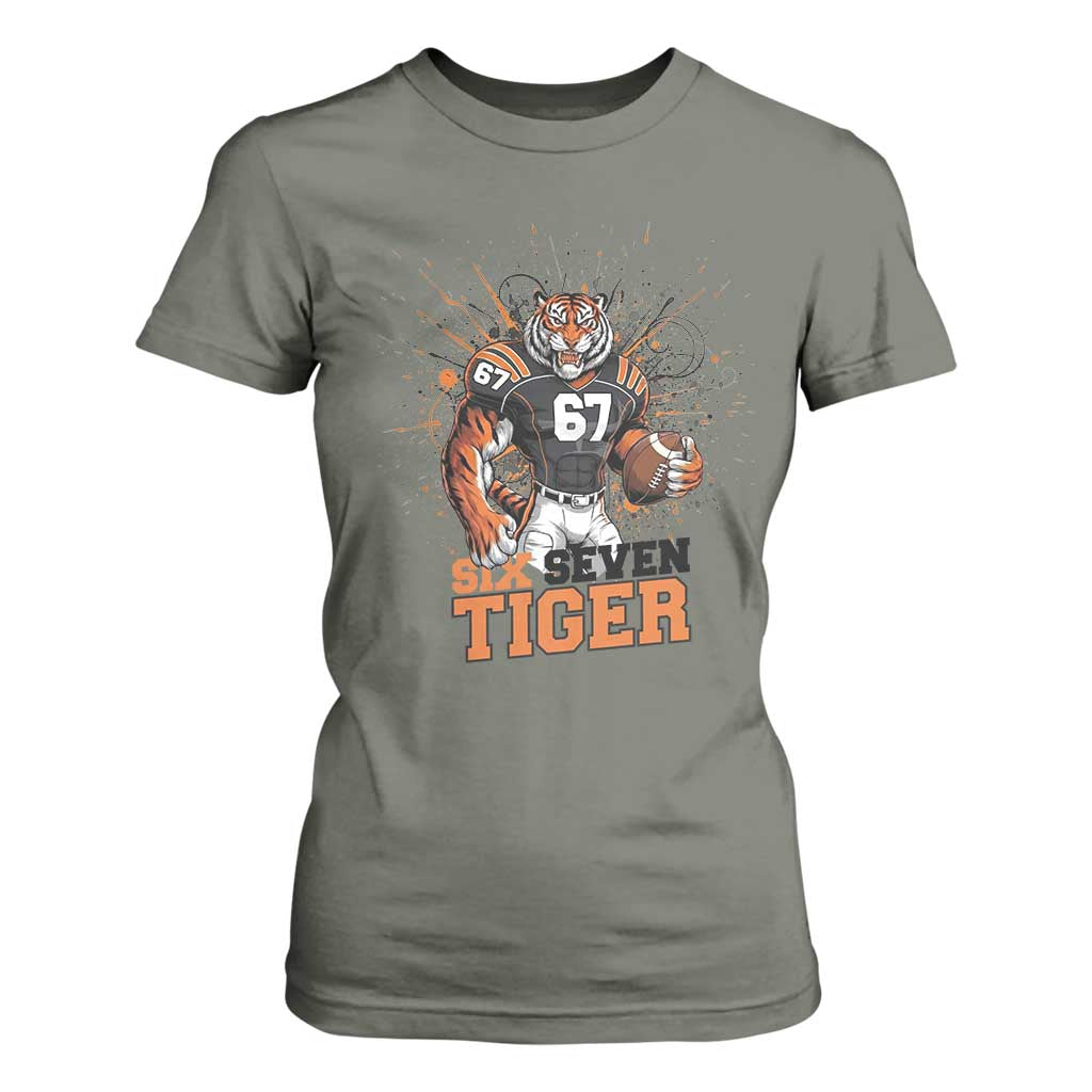 Six Seven Meme Tiger Football T Shirt For Women Funny Gen Z Alpha Gift TS12 Military Green Print Your Wear