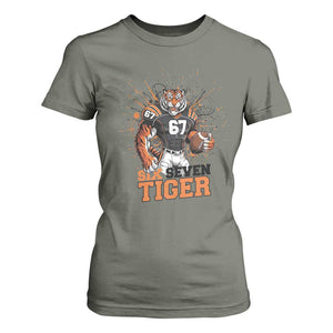 Six Seven Meme Tiger Football T Shirt For Women Funny Gen Z Alpha Gift TS12 Military Green Print Your Wear