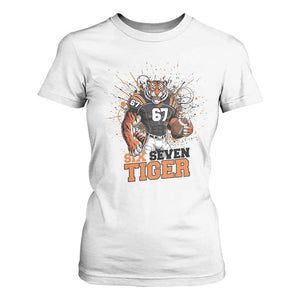 Six Seven Meme Tiger Football T Shirt For Women Funny Gen Z Alpha Gift TS12 White Print Your Wear