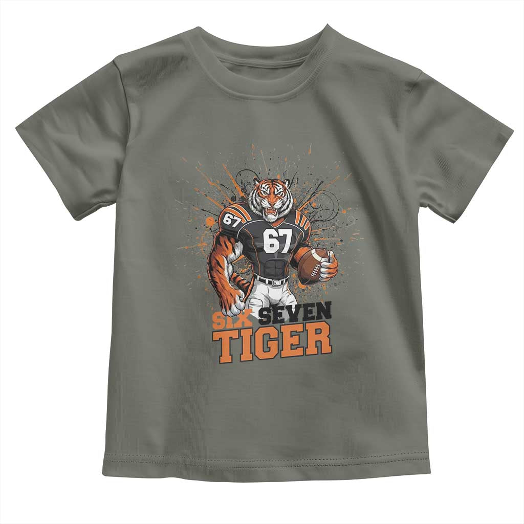 Six Seven Meme Tiger Football Toddler T Shirt Funny Gen Z Alpha Gift TS12 Military Green Print Your Wear