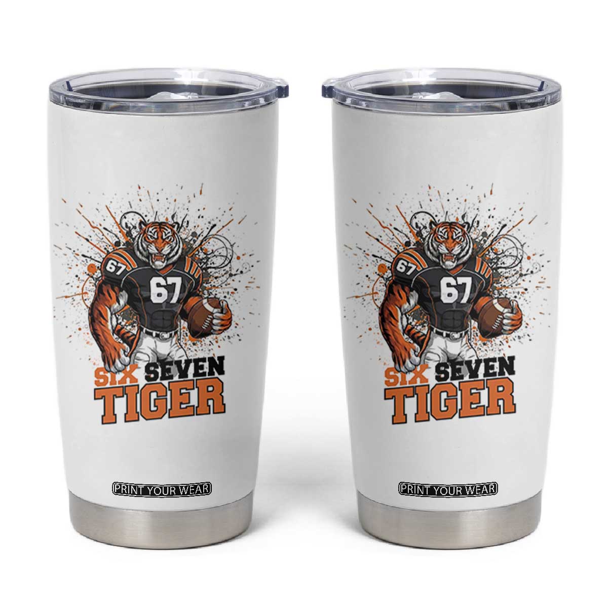 Six Seven Meme Tiger Football Tumbler Cup Funny Gen Z Alpha Gift TS12 White Print Your Wear