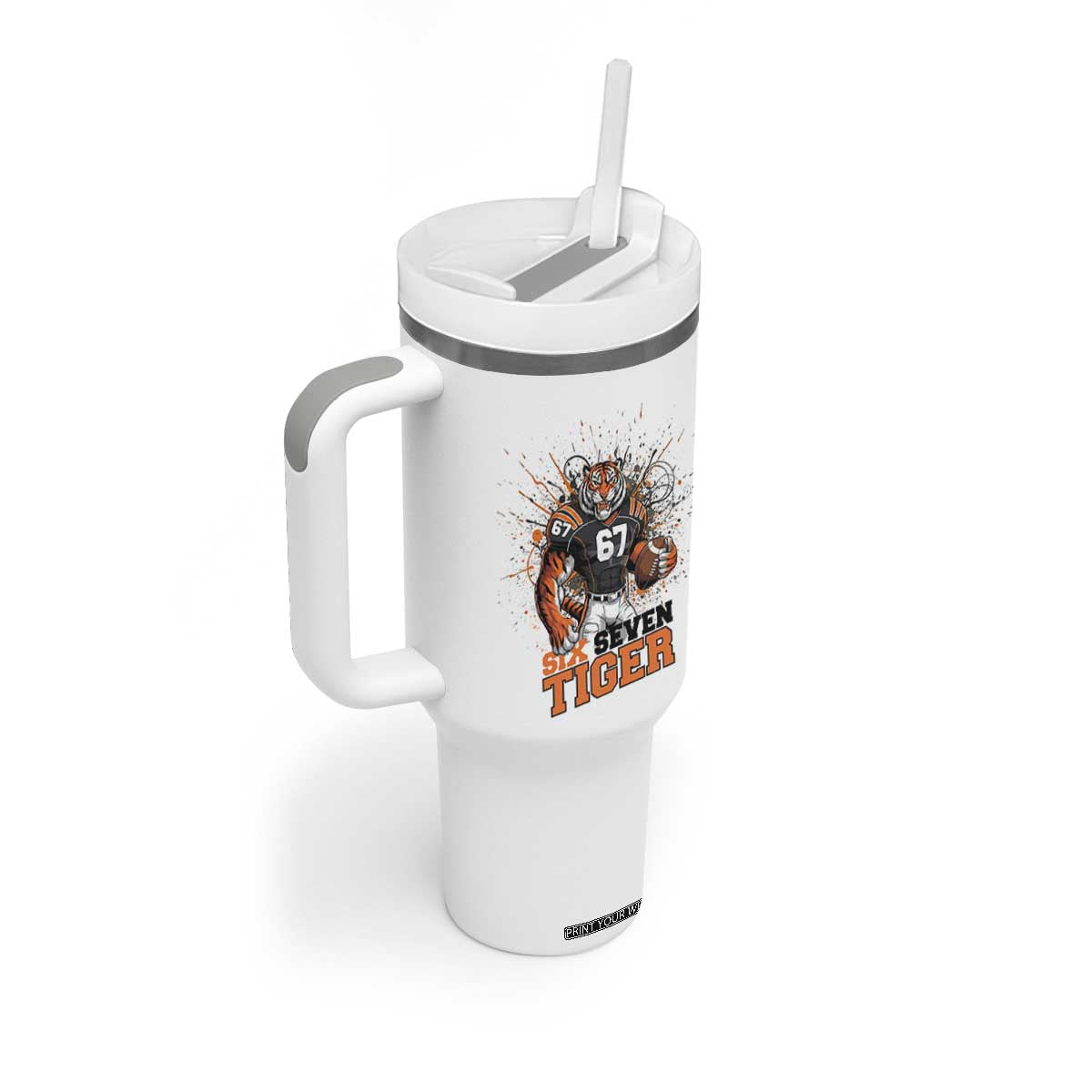 Six Seven Meme Tiger Football Tumbler With Handle Funny Gen Z Alpha Gift TS12 Print Your Wear