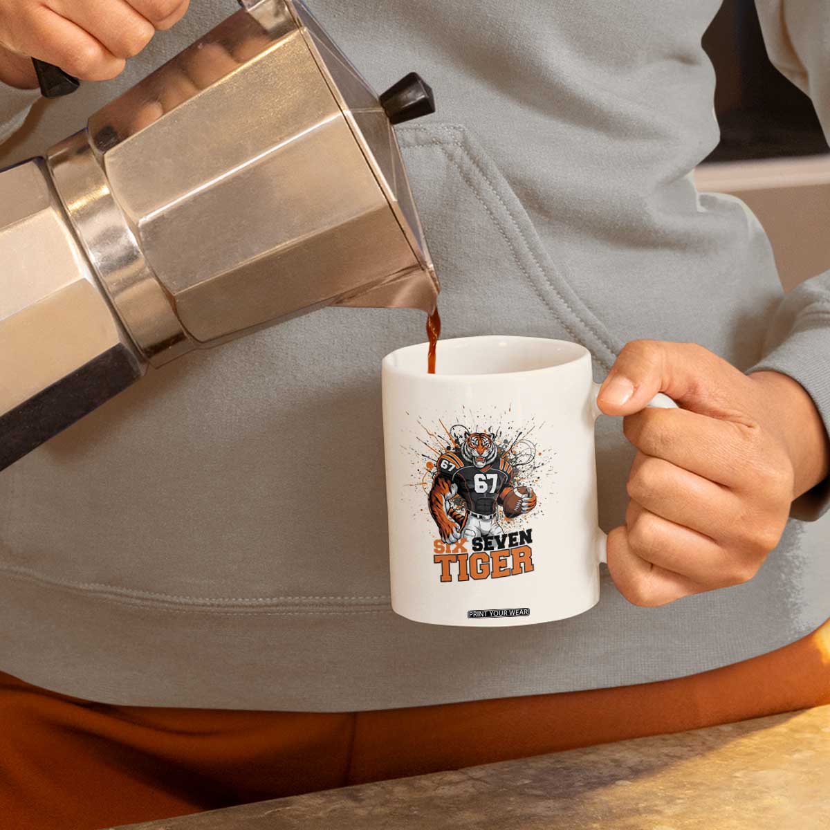 Six Seven Meme Tiger Football Coffee Mug Funny Gen Z Alpha Gift TS12 Print Your Wear