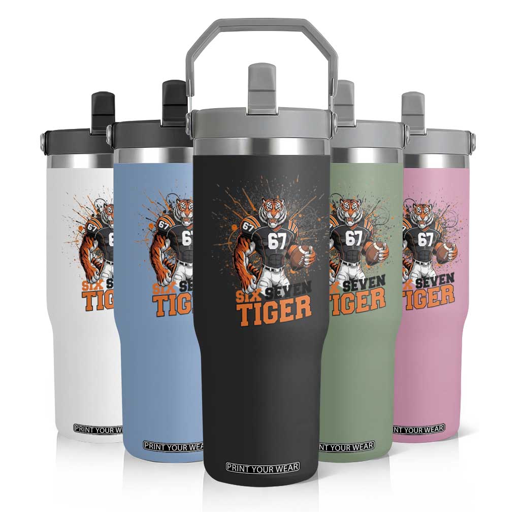 Six Seven Meme Tiger Football Flip Straw Tumbler Funny Gen Z Alpha Gift TS12 Print Your Wear