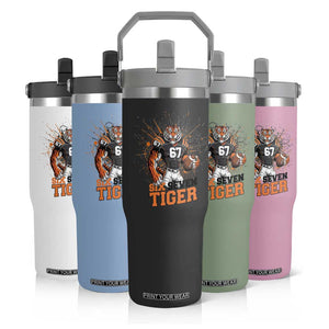 Six Seven Meme Tiger Football Flip Straw Tumbler Funny Gen Z Alpha Gift TS12 Print Your Wear