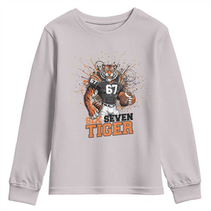 Six Seven Meme Tiger Football Youth Sweatshirt Funny Gen Z Alpha Gift TS12 Ice Gray Print Your Wear