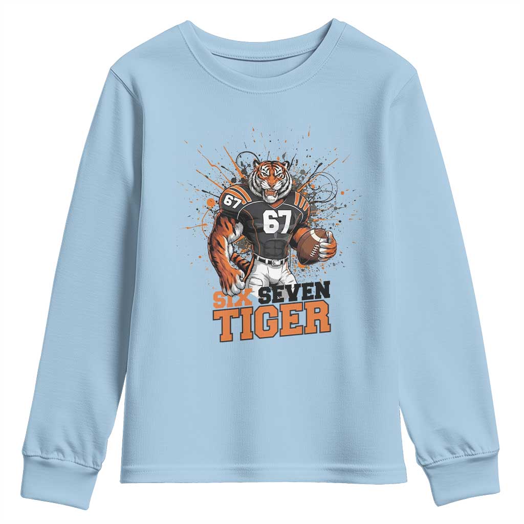 Six Seven Meme Tiger Football Youth Sweatshirt Funny Gen Z Alpha Gift TS12 Light Blue Print Your Wear