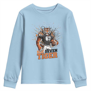 Six Seven Meme Tiger Football Youth Sweatshirt Funny Gen Z Alpha Gift TS12 Light Blue Print Your Wear