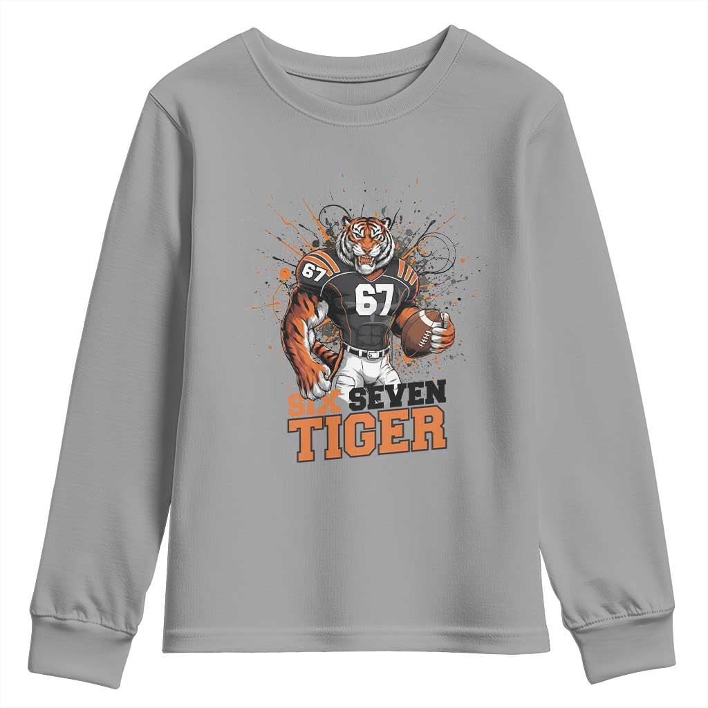 Six Seven Meme Tiger Football Youth Sweatshirt Funny Gen Z Alpha Gift TS12 Sport Gray Print Your Wear