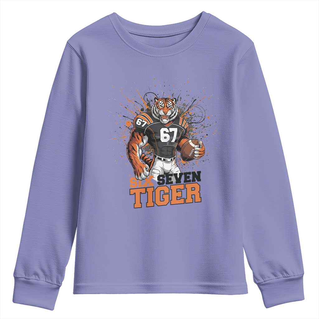 Six Seven Meme Tiger Football Youth Sweatshirt Funny Gen Z Alpha Gift TS12 Violet Print Your Wear