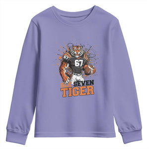 Six Seven Meme Tiger Football Youth Sweatshirt Funny Gen Z Alpha Gift TS12 Violet Print Your Wear