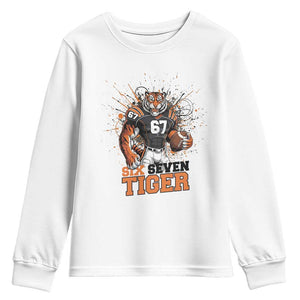 Six Seven Meme Tiger Football Youth Sweatshirt Funny Gen Z Alpha Gift TS12 White Print Your Wear