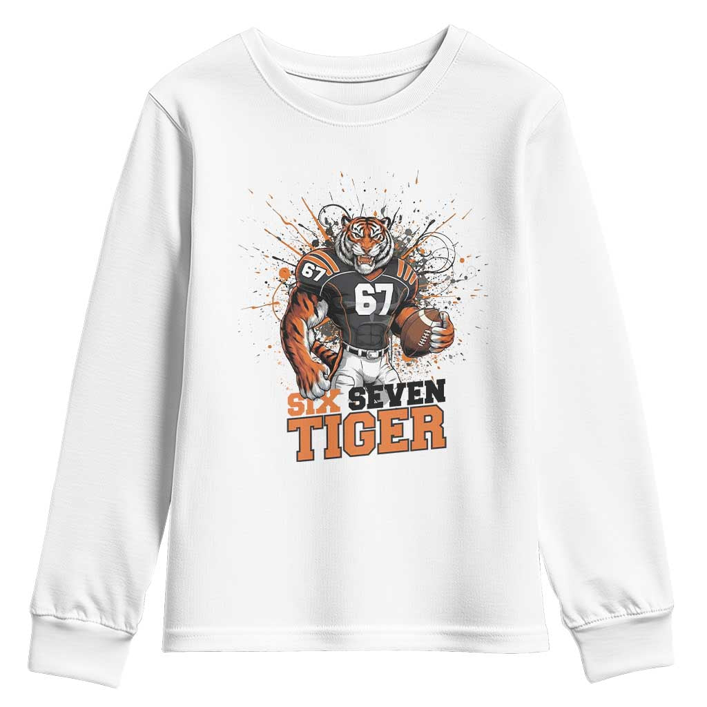 Six Seven Meme Tiger Football Youth Sweatshirt Funny Gen Z Alpha Gift TS12 White Print Your Wear