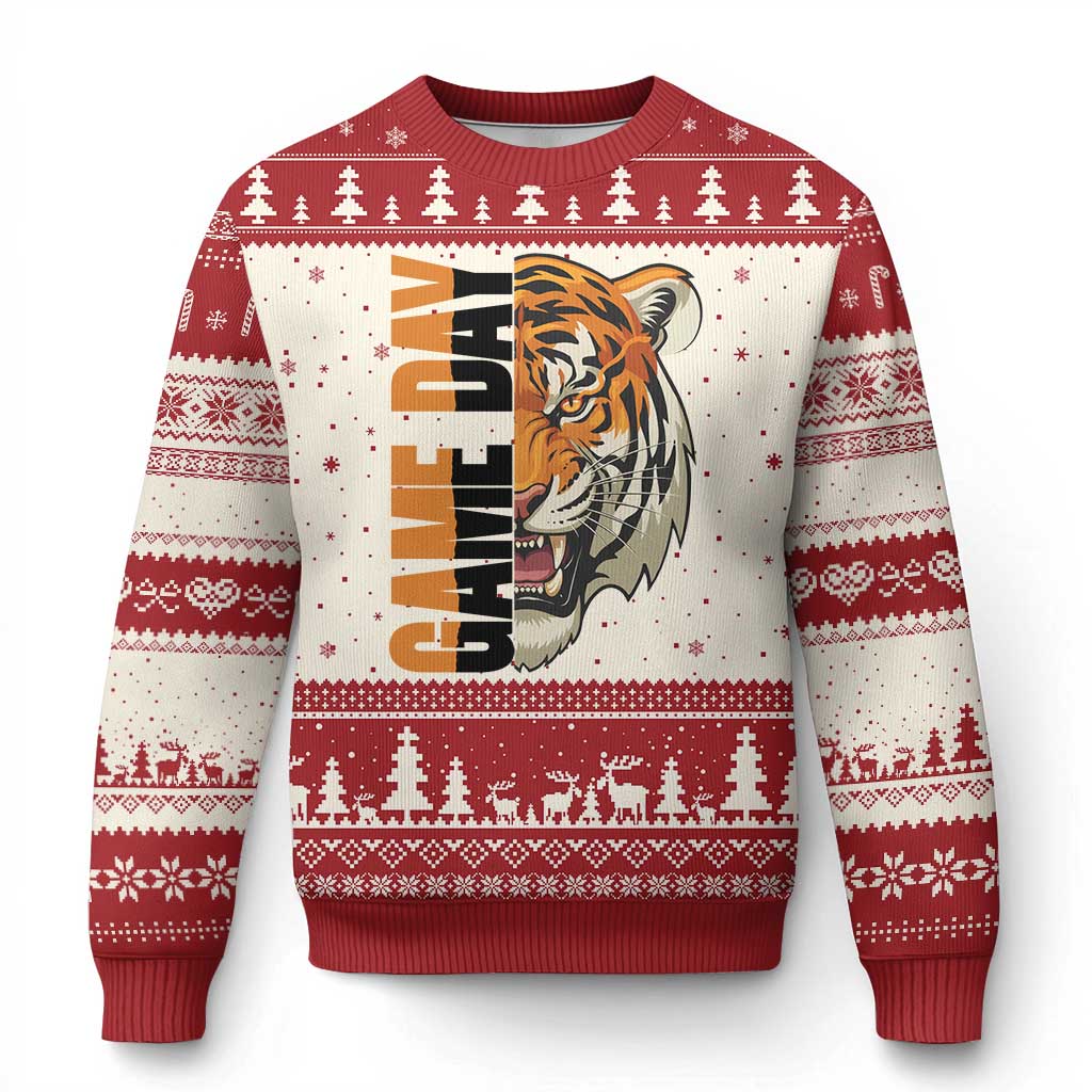 Tiger Football Lover Ugly Christmas Sweater Game Day Fan Lifestyle TS12 Beige Red Print Your Wear