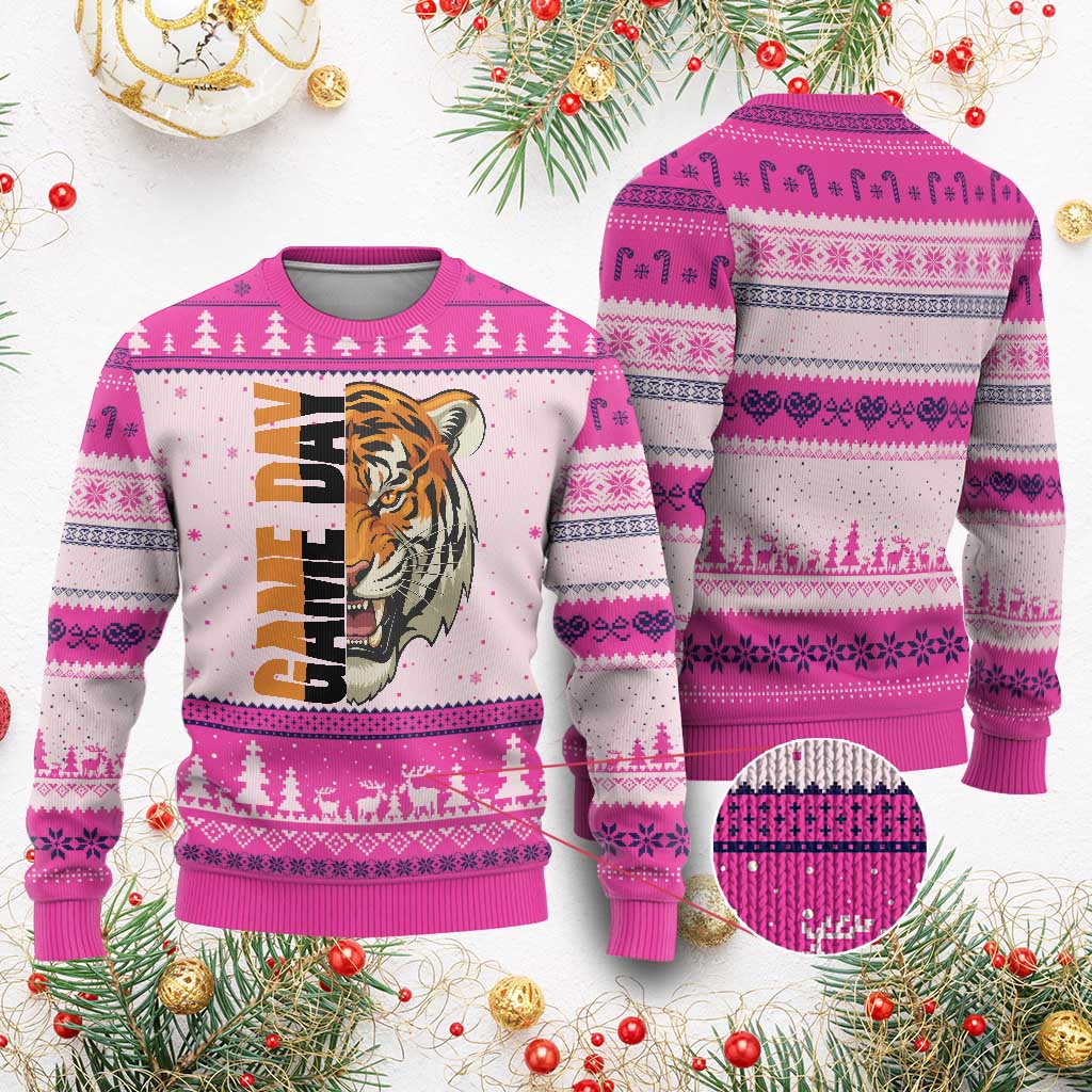 Tiger Football Lover Ugly Christmas Sweater Game Day Fan Lifestyle TS12 Hot Pink Print Your Wear