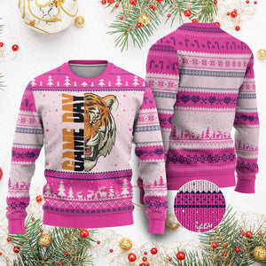 Tiger Football Lover Ugly Christmas Sweater Game Day Fan Lifestyle TS12 Hot Pink Print Your Wear
