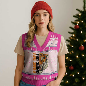 Tiger Football Lover V-Neck Knit Sweater Vest Game Day Fan Lifestyle TS12 Hot Pink Print Your Wear