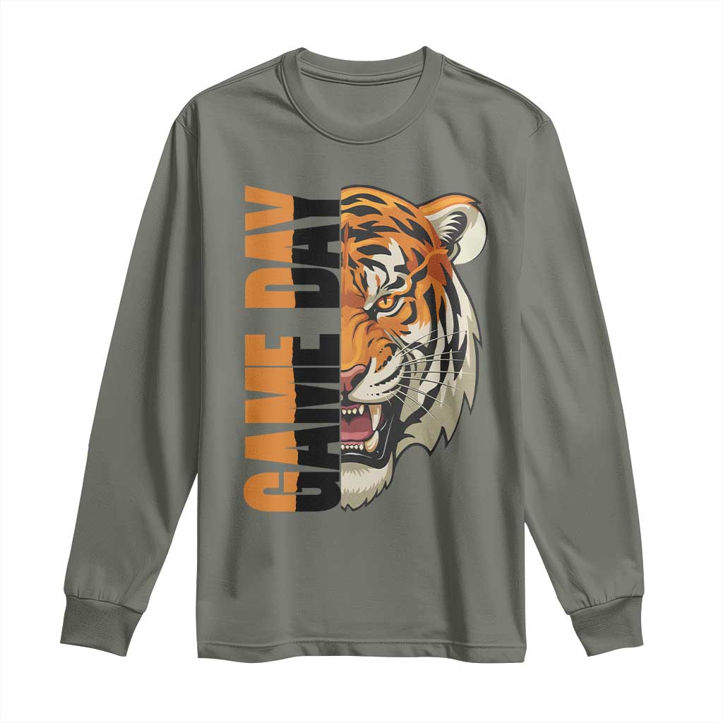 Tiger Football Lover Long Sleeve Shirt Game Day Fan Lifestyle TS12 Military Green Print Your Wear