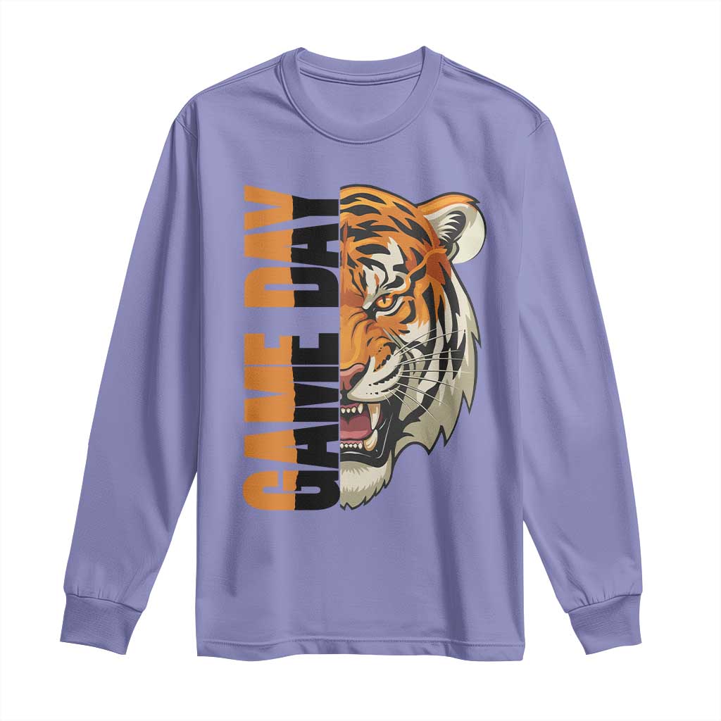 Tiger Football Lover Long Sleeve Shirt Game Day Fan Lifestyle TS12 Violet Print Your Wear