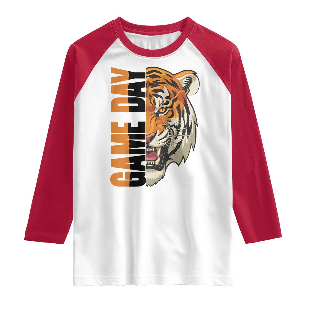 Tiger Football Lover Raglan Shirt Game Day Fan Lifestyle TS12 White Red Print Your Wear