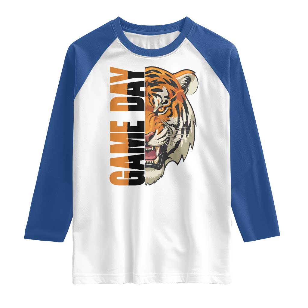 Tiger Football Lover Raglan Shirt Game Day Fan Lifestyle TS12 White Royal Print Your Wear