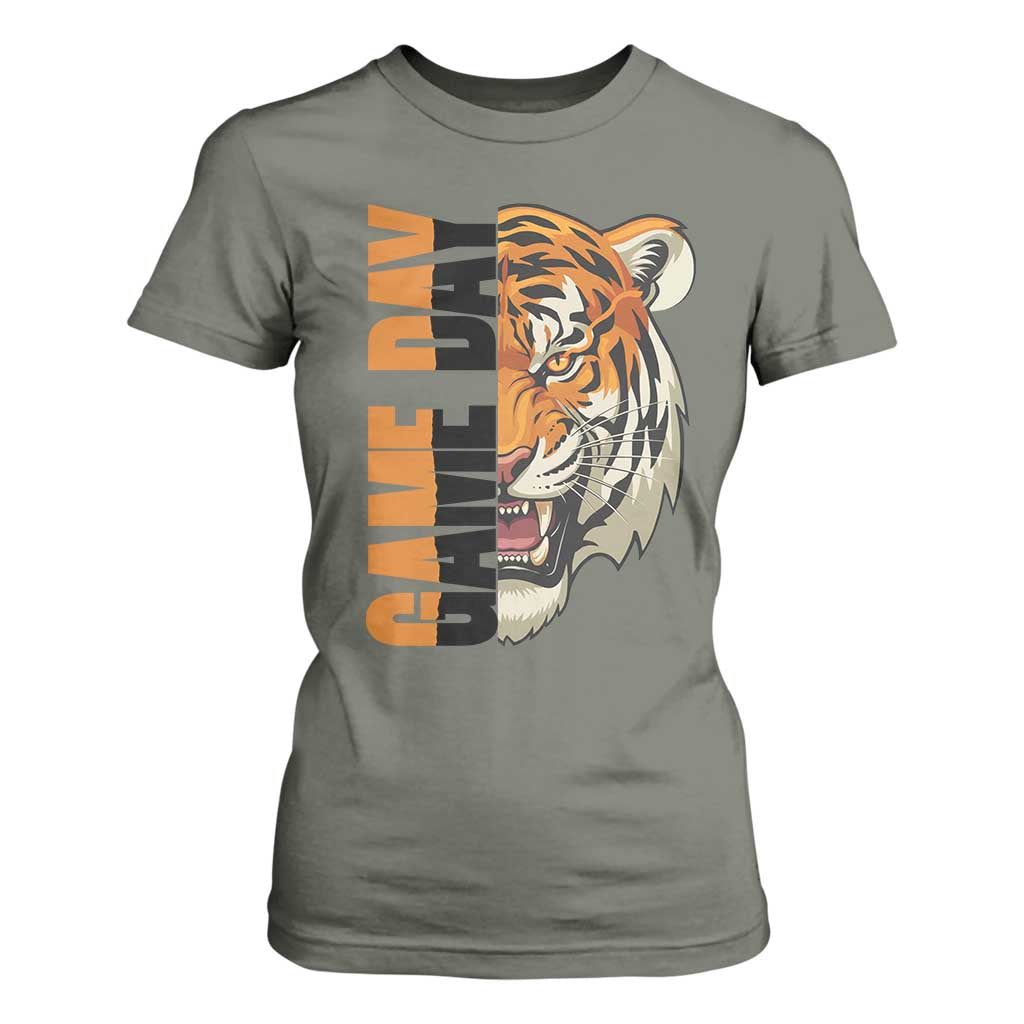 Tiger Football Lover T Shirt For Women Game Day Fan Lifestyle TS12 Military Green Print Your Wear