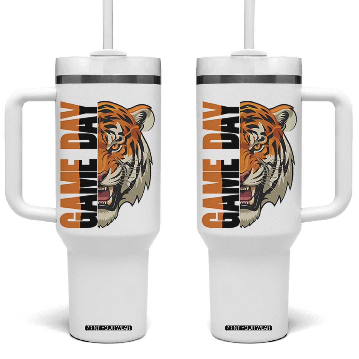 Tiger Football Lover Tumbler With Handle Game Day Fan Lifestyle TS12 One Size: 40 oz White Print Your Wear