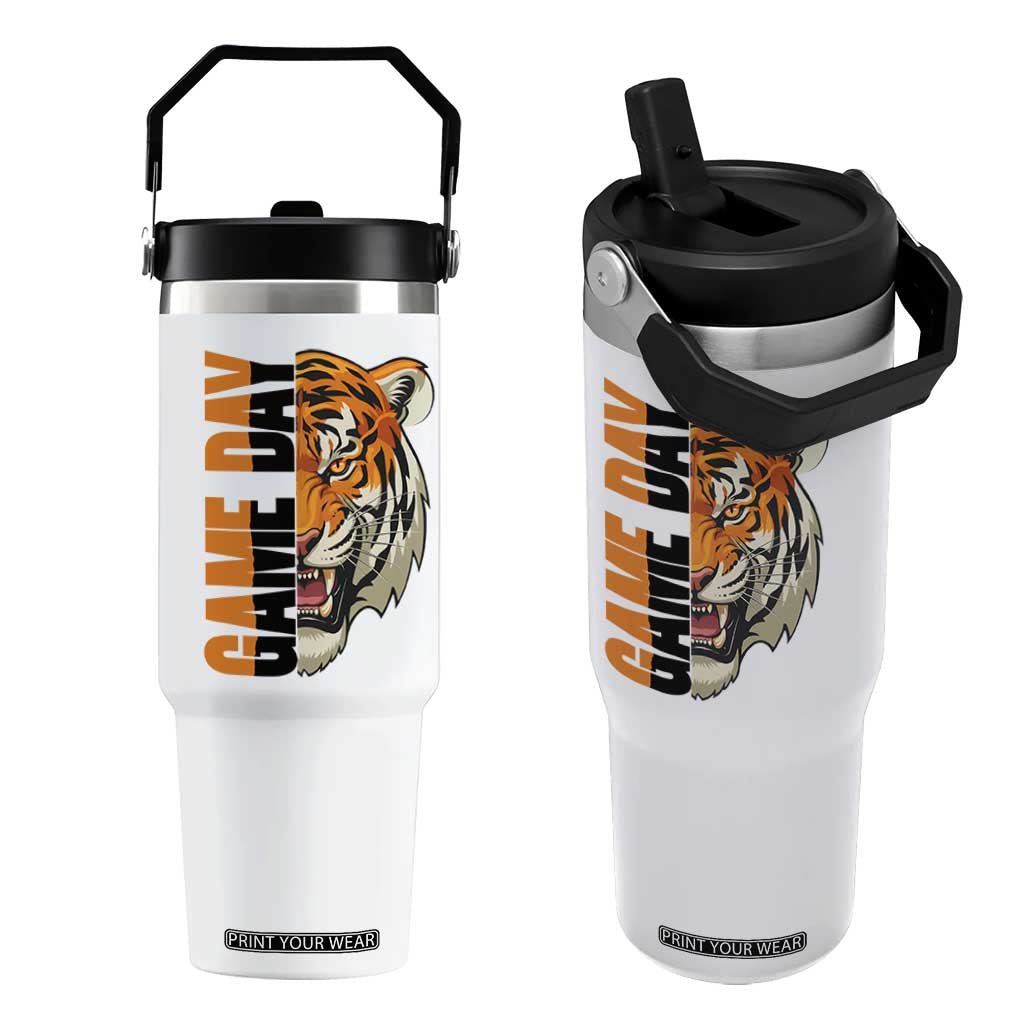Tiger Football Lover Flip Straw Tumbler Game Day Fan Lifestyle TS12 One Size: 30 oz White Print Your Wear