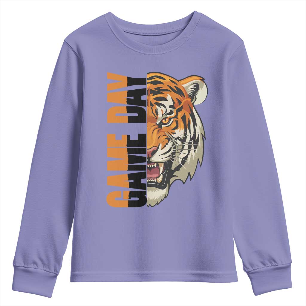 Tiger Football Lover Youth Sweatshirt Game Day Fan Lifestyle TS12 Violet Print Your Wear