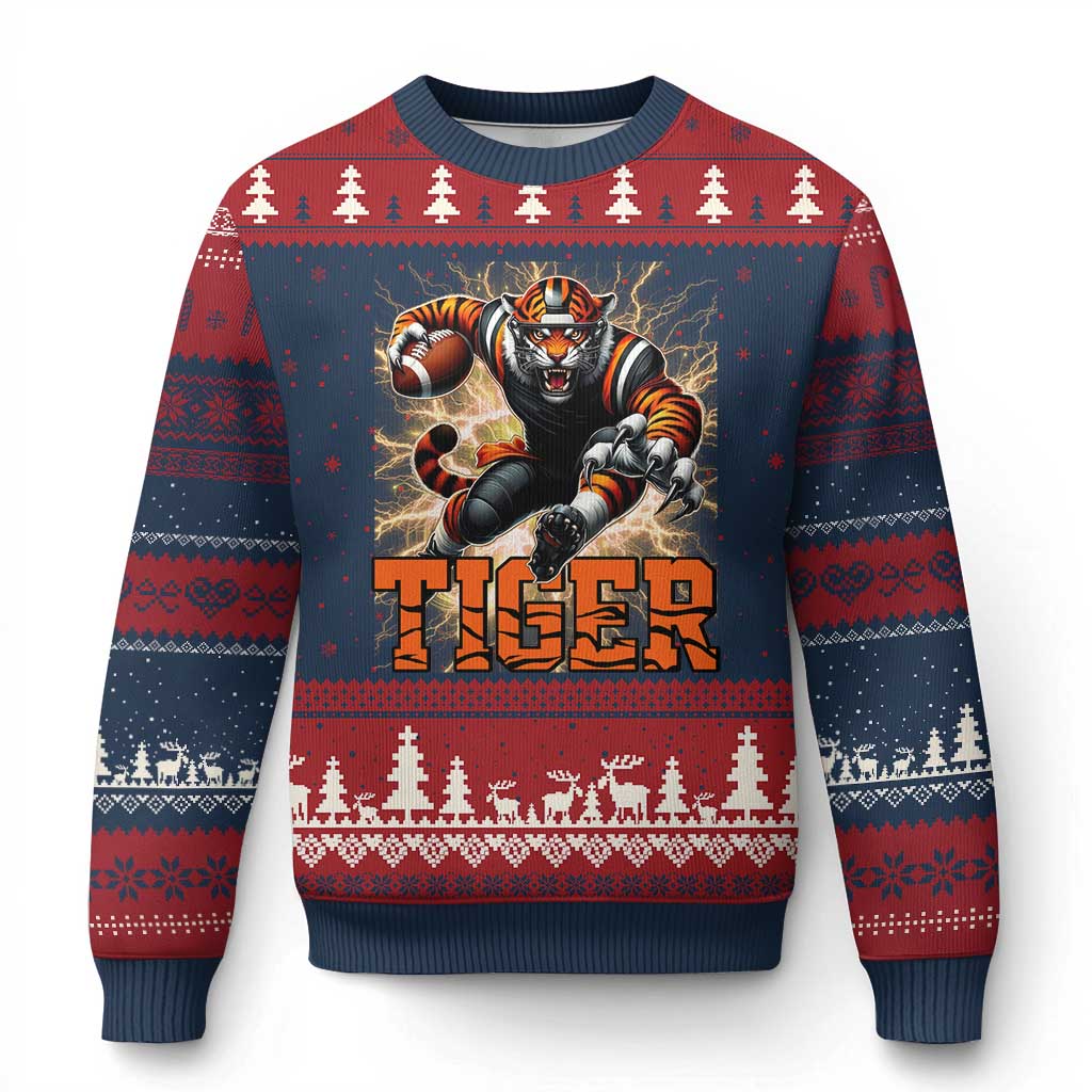 Lightning Tiger Lover Ugly Christmas Sweater Sport Lover Gift TS12 Navy Red Print Your Wear