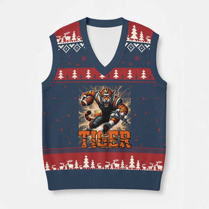 Lightning Tiger Lover V-Neck Knit Sweater Vest Sport Lover Gift TS12 Navy Red Print Your Wear