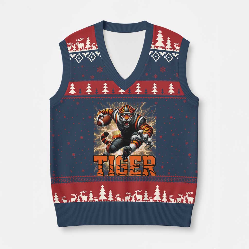 Lightning Tiger Lover V-Neck Knit Sweater Vest Sport Lover Gift TS12 Navy Red Print Your Wear