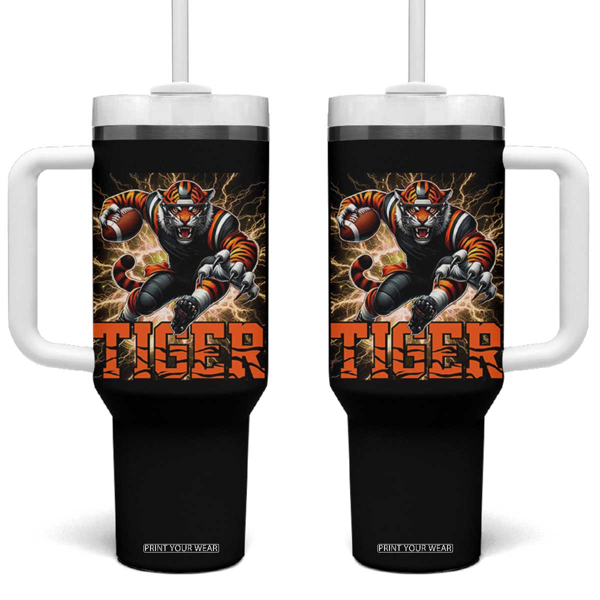 Lightning Tiger Lover Tumbler With Handle Sport Lover Gift TS12 One Size: 40 oz Black Print Your Wear