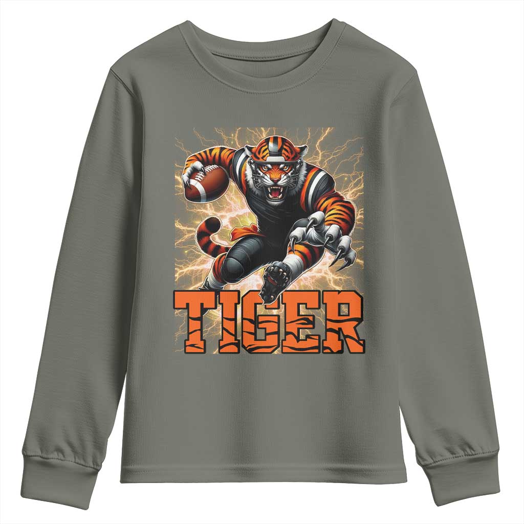 Lightning Tiger Lover Youth Sweatshirt Sport Lover Gift TS12 Military Green Print Your Wear