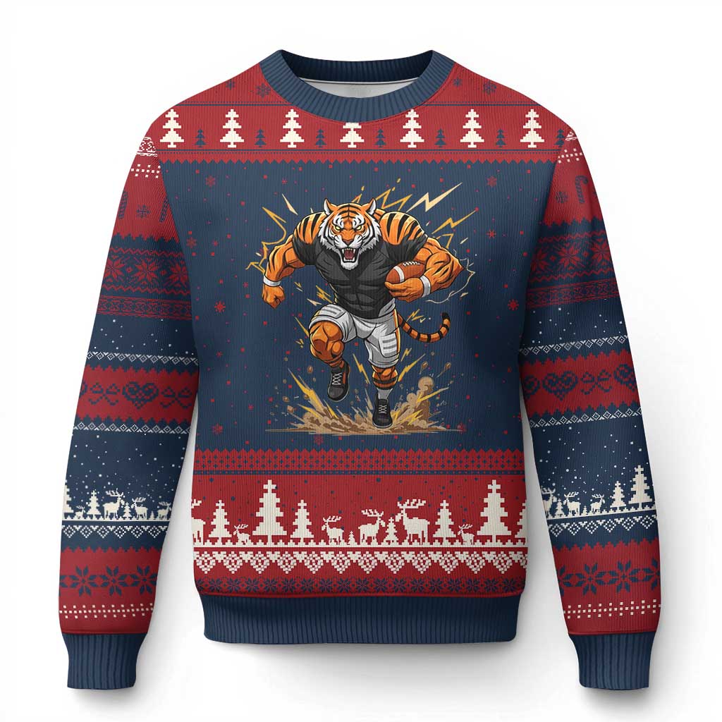 Tiger Football Lover Ugly Christmas Sweater Midwest Game Day Lifestyle TS12 Navy Red Print Your Wear
