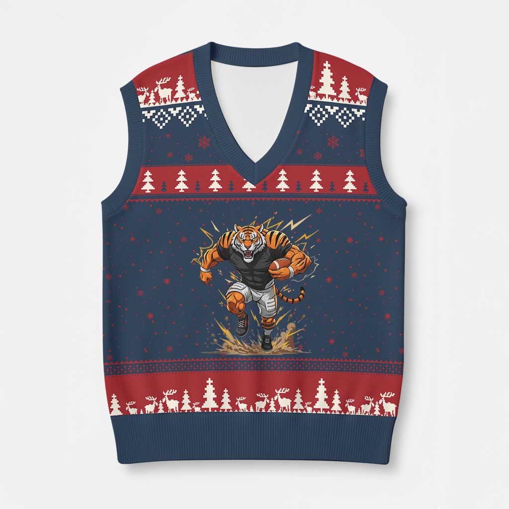 Tiger Football Lover V-Neck Knit Sweater Vest Midwest Game Day Lifestyle TS12 Navy Red Print Your Wear