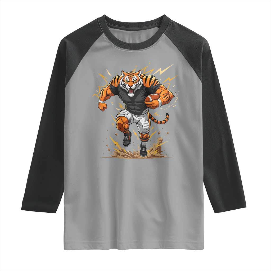 Tiger Football Lover Raglan Shirt Midwest Game Day Lifestyle TS12 Sport Gray Black Print Your Wear