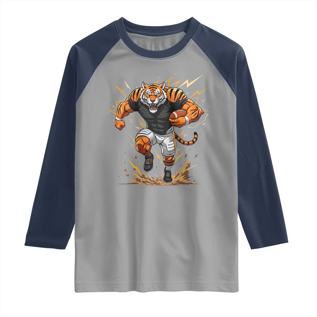 Tiger Football Lover Raglan Shirt Midwest Game Day Lifestyle TS12 Sport Gray Navy Print Your Wear