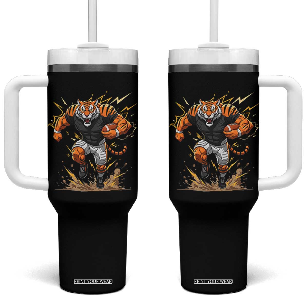 Tiger Football Lover Tumbler With Handle Midwest Game Day Lifestyle TS12 One Size: 40 oz Black Print Your Wear