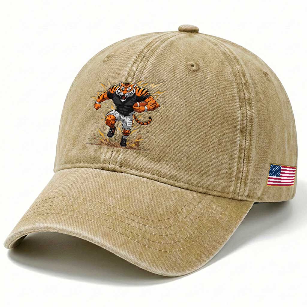 Tiger Football Lover Washed Cotton Baseball Cap Midwest Game Day Lifestyle TS12 Print Your Wear