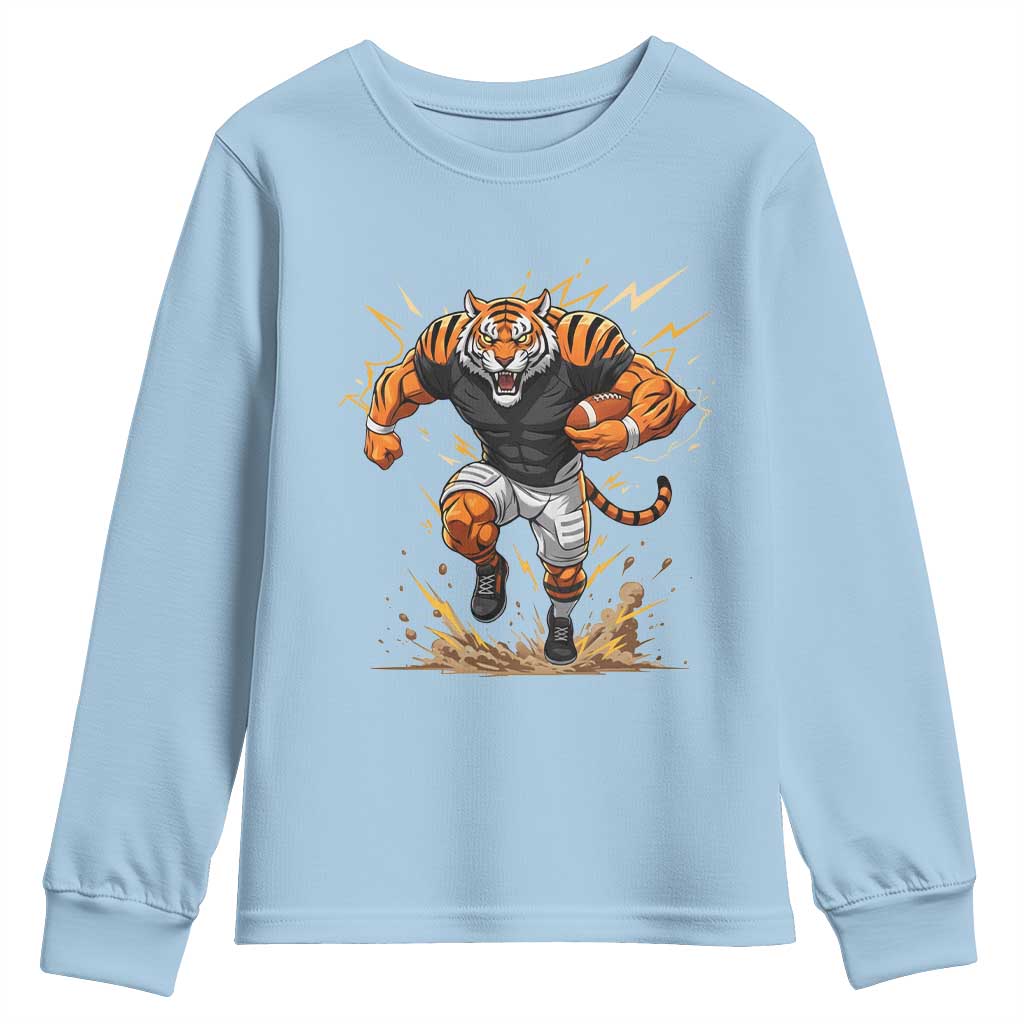 Tiger Football Lover Youth Sweatshirt Midwest Game Day Lifestyle TS12 Light Blue Print Your Wear