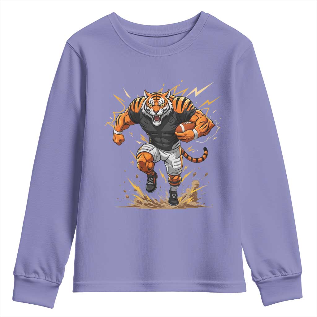 Tiger Football Lover Youth Sweatshirt Midwest Game Day Lifestyle TS12 Violet Print Your Wear