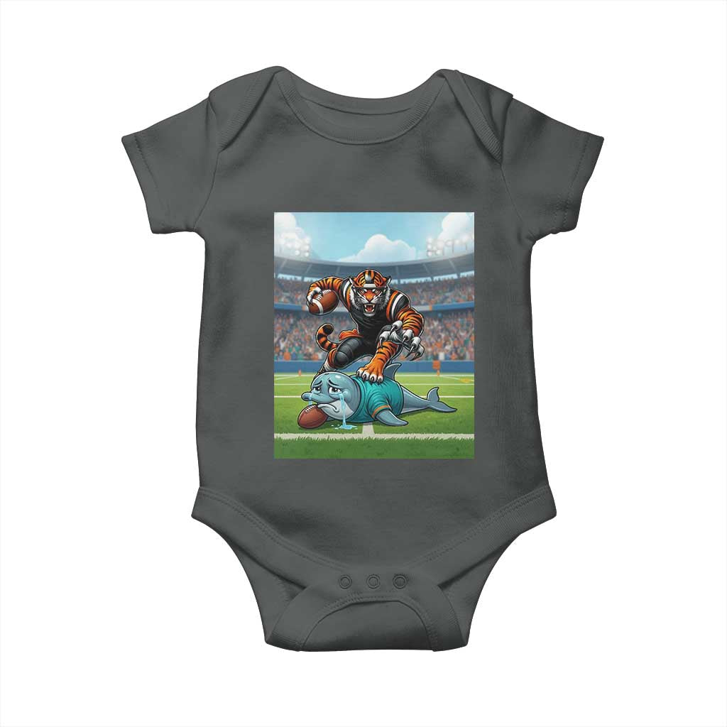 Funny Tiger Dominates Dolphin Baby Onesie FB Rivalry Gift TS12 Dark Heather Print Your Wear