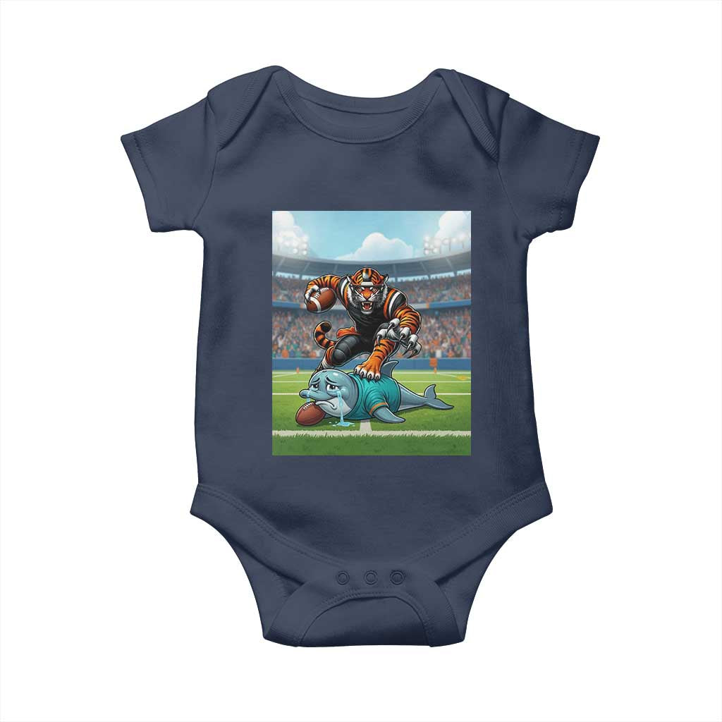 Funny Tiger Dominates Dolphin Baby Onesie FB Rivalry Gift TS12 Navy Print Your Wear