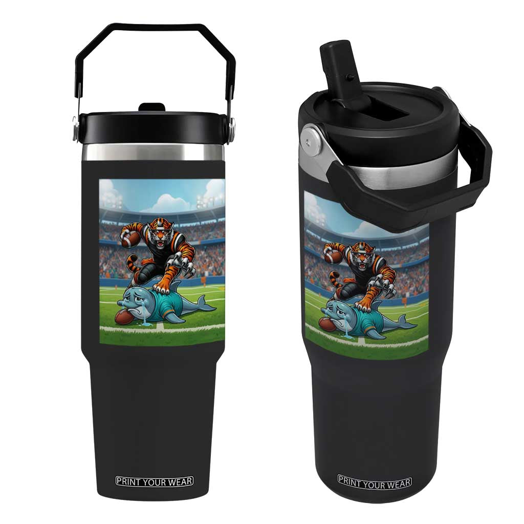 Funny Tiger Dominates Dolphin Flip Straw Tumbler FB Rivalry Gift TS12 One Size: 30 oz Black Print Your Wear