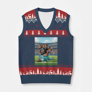 Funny Tiger Dominates Dolphin V-Neck Knit Sweater Vest FB Rivalry Gift TS12 Navy Red Print Your Wear