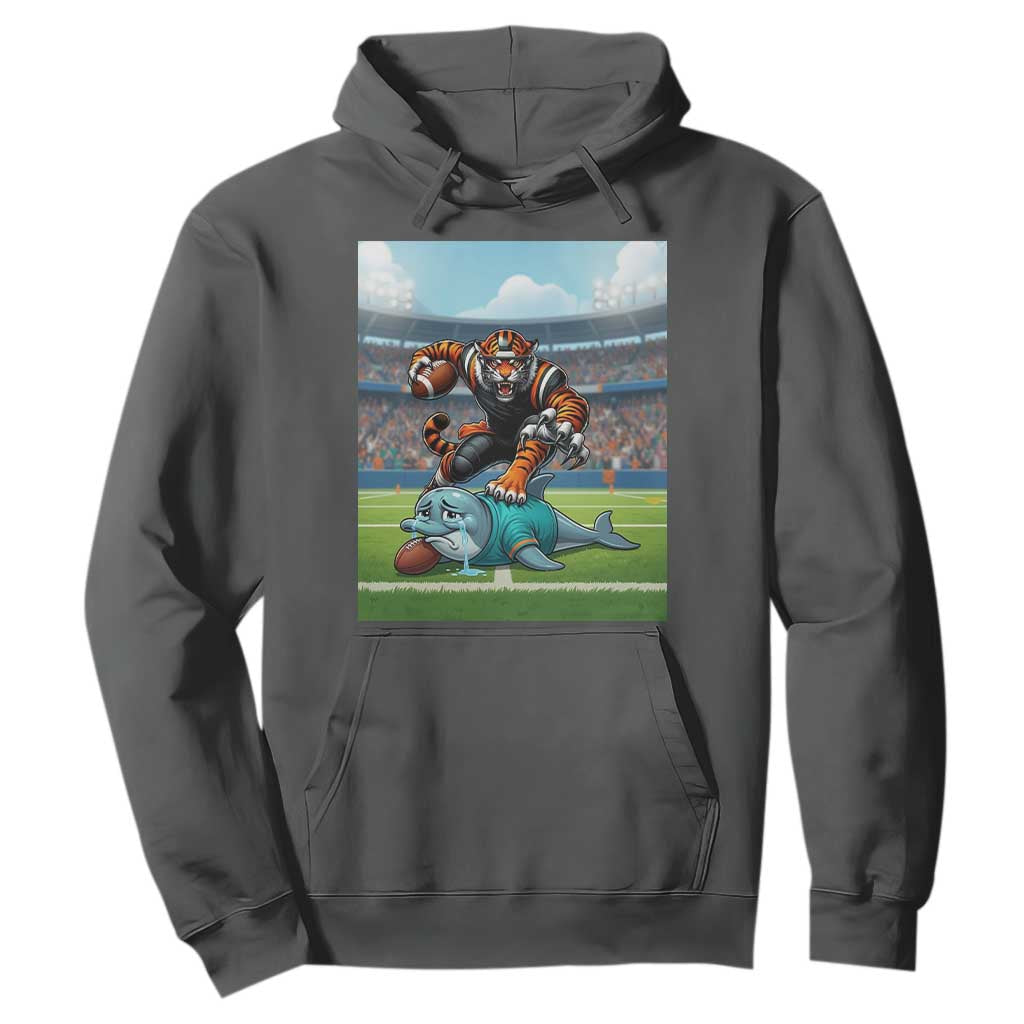 Funny Tiger Dominates Dolphin Hoodie FB Rivalry Gift TS12 Dark Heather Print Your Wear